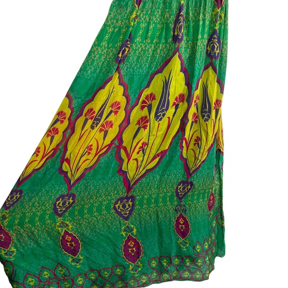 Hemant & Nandita Mintzita‎ Green Silk Maxi Dress Anthropologie Boho Embroidered - Picture 4 of 10